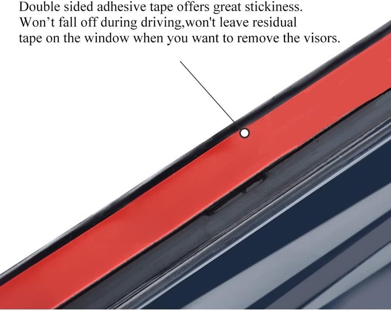 Vesul Tape on Polycarbonate Rain Guards Window Visors Compatible with VW Volkswagen Atlas Cross Sport 2020 2021 2023 2024 2025 Window Wind Deflector Shield Cover with 304 Stainless Steel Trim - Image 4